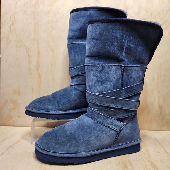 LAMO Blue Shearling Suede Faux Fur Warm Winter Boot Women 5 - Picture 1 of 13